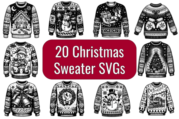 20 Christmas Sweater Line Art SVGs for Modern Illustrations