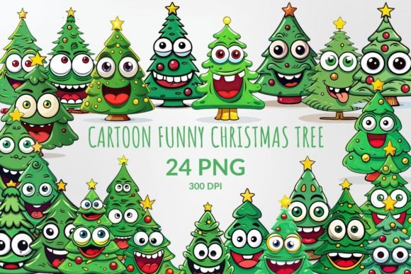 Cartoon Funny Christmas Tree Sublimation: Illustrations for Festive Branding