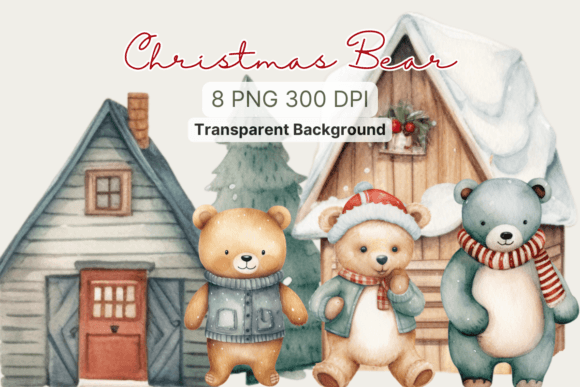 Christmas Bear Clipart Watercolor Winter Review