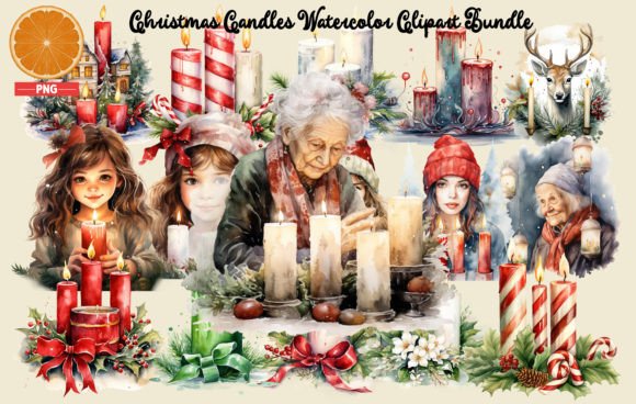 Christmas Candles Watercolor Bundle for Modern Illustrations