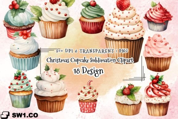 Christmas Cupcake Sublimation Clipart: Festive Illustrations for Local Brands