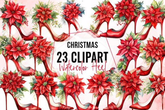 Christmas Floral Heel Watercolor Clipart for Illustrations