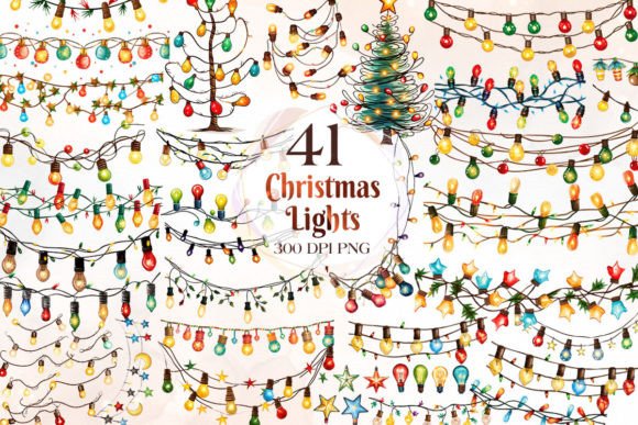Christmas Lights Sublimation Clipart: Modern Illustrations for Seasonal Branding