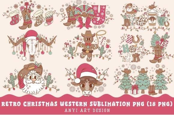 Christmas Western Sublimation PNG Bundle: Illustrations for Seasonal Branding