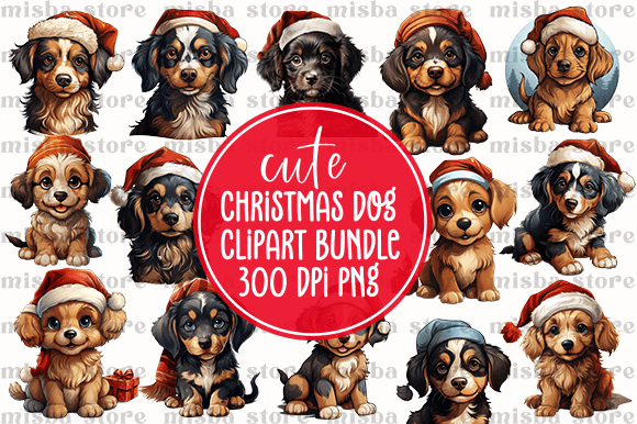 Cute Christmas Dog Clipart Bundle for Illustrations