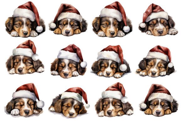 Cute Sleep Dog Christmas Watercolor Clip for Illustrations