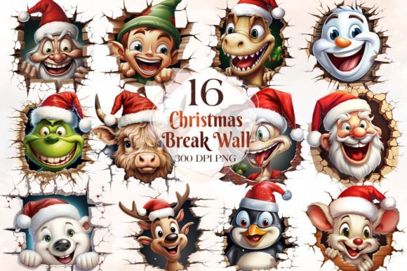 Funny Christmas Break Through Clipart for Modern Illustrations