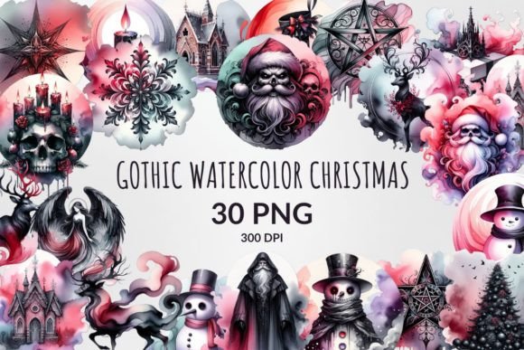 Gothic Watercolor Christmas Sublimation for Illustrations