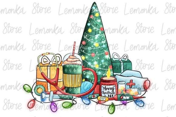 Nurse Christmas Png with Christmas Tree in Illustrations