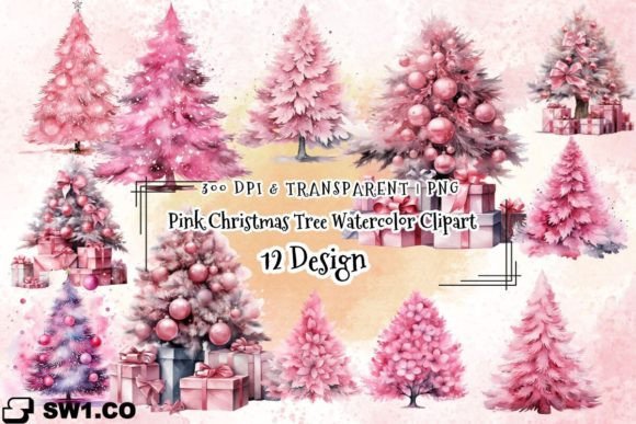 Pink Christmas Tree Watercolor Clipart Review