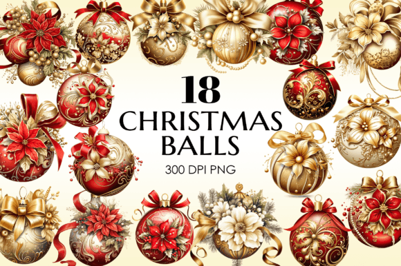 Red and Gold Christmas Balls Set: Premium Illustrations for Holiday Crafts