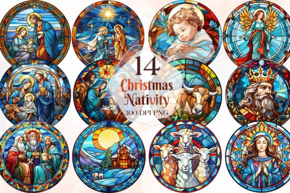 Stained Glass Christmas Nativity Clipart for Illustrations