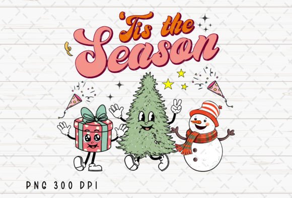 Tis the Season Christmas Tree Snowman Illustrations