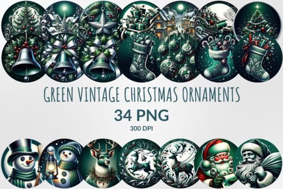 Vintage Christmas Ornaments Sublimation: Festive Illustrations for Branding