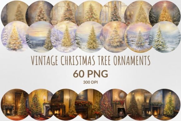 Vintage Christmas Tree Ornaments Bundle for Digital Sellers