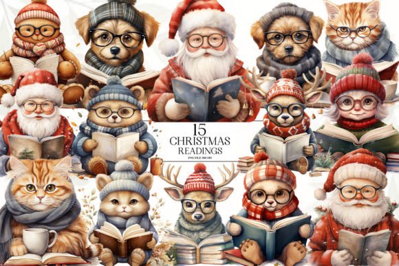 Watercolor Christmas Readings Clipart for Illustrations