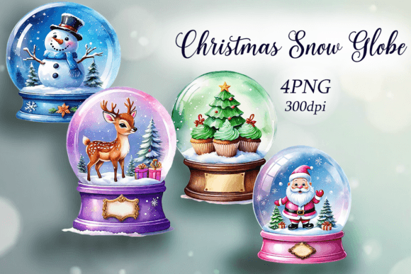 Watercolor Christmas Snow Globes Clipart for Illustrations