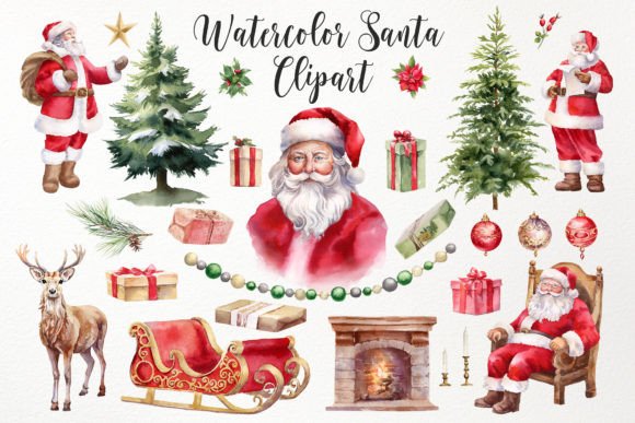 Watercolor Santa PNG Christmas Clipart Review
