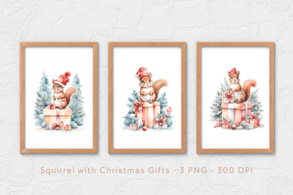 Watercolor Squirrel and Christmas Gifts for Modern Illustrations