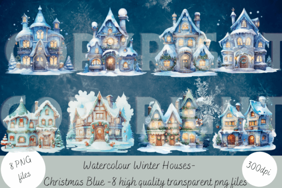 Watercolour Christmas Houses - Blue: A Designer's Review of Illustrations