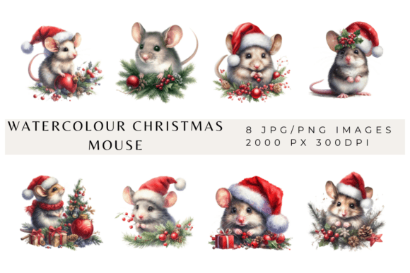 Watercolour Christmas Mice Graphics for Festive Illustrations